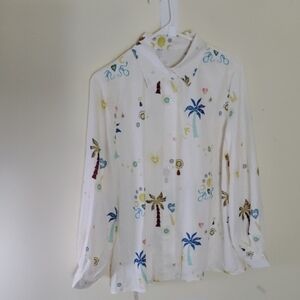 Never Fully Dressed Tropical Print Womans Shirt Size L